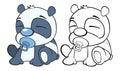 Vector Illustration of a Cute Cartoon Character Panda for you Design and Computer Game. Coloring Book Outline Set Royalty Free Stock Photo